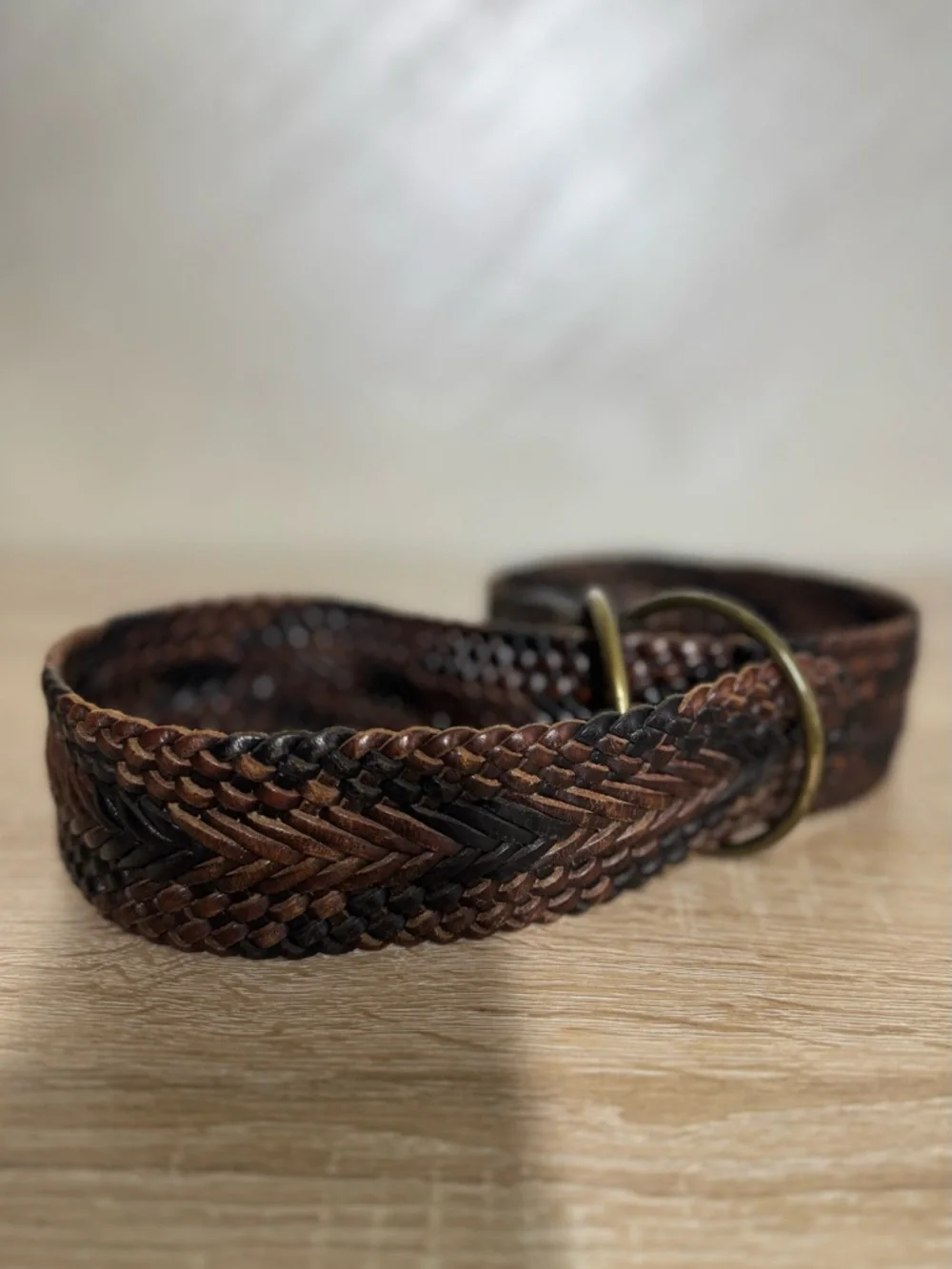 Vintage Talbots Wide Woven Variegated Leather Belt Double Round Brass Closure XS